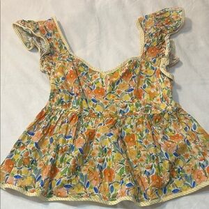 Umgee Orange and Blue Floral Blouse